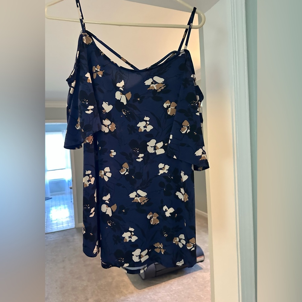 Kaileigh Navy Floral Cold Shoulder Top